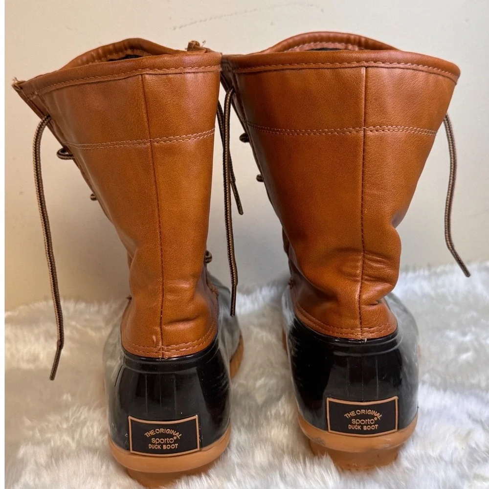 Sporto Arianna Womens Duck Boots Brown Black Lace‎ Up Faux Fur Lining Size 8.5M